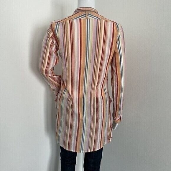 Engineered Garments FWK Women Tunic Size 2 Colorful Stripe Cotton Long Sleeve US - Picture 8 of 8